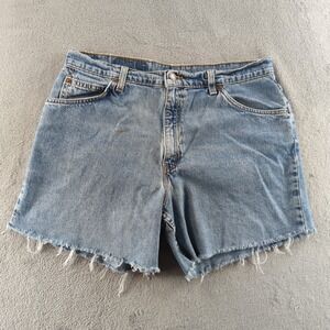 Vintage 90s Levis Jean Shorts Womens 12 W32 Blue Light Wash 950 Cut Off USA